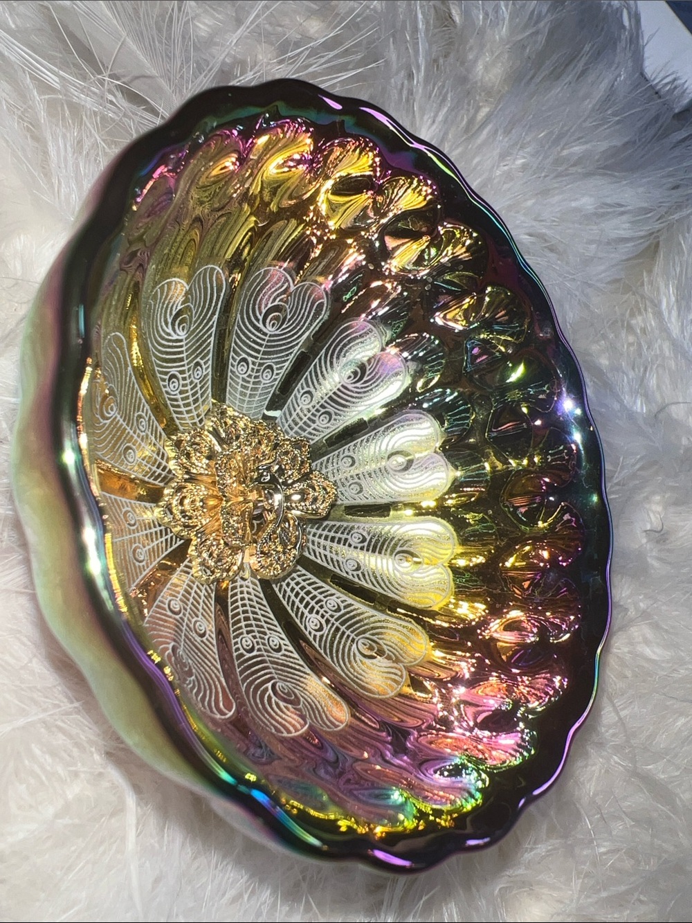 Iridescent Rainbow Carnival Glass Trippy Decorative Black Light Bowl Tea Cup NEW - Picture 10 of 11